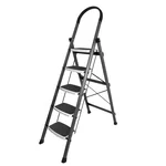 ProHome 5 Step Vetro Foldable Steel Ladder Grey Colour, 150kg Capacity with Anti Slip Shoe Steel Ladder (With Platform) - 5 Years Warranty