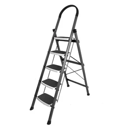 ProHome 5 Step Vetro Foldable Steel Ladder Grey Colour, 150kg Capacity with Anti Slip Shoe Steel Ladder (With Platform) - 5 Years Warranty