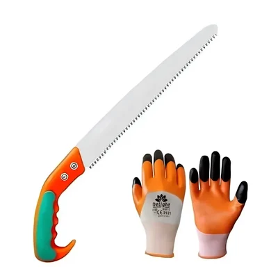 AGT Garden Tools Combo Kit of a Pruning Saw and 1 pair of Gardening Gloves | Used for Cutting, Sawing, Pruning