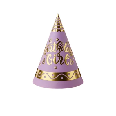 Pack of 1500 Pcs (150 Packs x 10) Purple & Golden Party Themed Colour Leaf Birthday Caps for Party Celebration with Elastic Strap