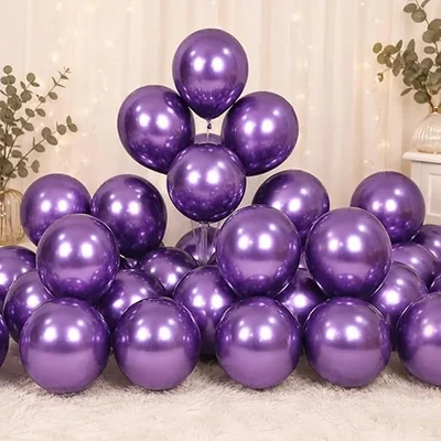 Pack of 4, 30 Pcs Purple Metallic Chrome Latex Balloons Decoration Kit with Banner
