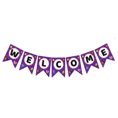 Pack of 10, 20, 50, 70, 100 Purple Colour WELCOME Printed Banner for Party Uses Decorative Hanging Pennants Bunting Garland Flag Décor(Pack-10 pcs)