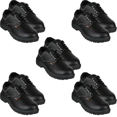 Heavy Duty Pack of 5, 10, 25 PVC Sole, Steel Toe, Labour Safety Shoe For Industrial Uses(Pack-5 pairs,Size-6)