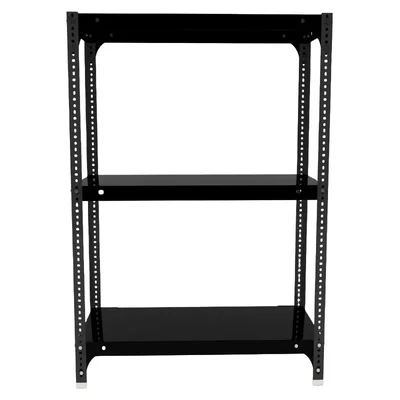 FIDVI® 9D X 23L X 30H Inch 3 Shelves Powder Coated Slotted Angle Metal Rack With Accessories Colour-Black & Grey(SR-523)