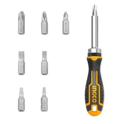INGCO 8pcs Ratchet Screwdriver Set 1pcs Handle & 7pcs Screwdriver Bits (AKISD0808)