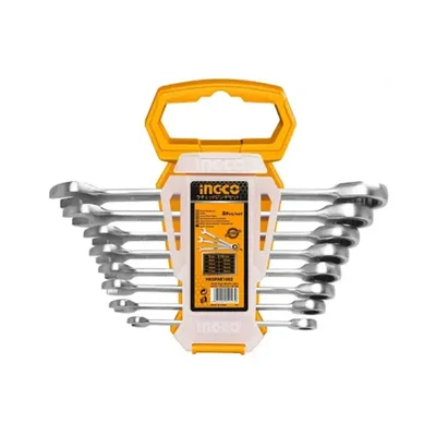Ingco 8 Piece Ratchet Spanner Set CrV Steel Sizes 8mm to 18mm with Polished Finish and Storage Case (HKSPAR1082)