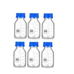 SBT Pack of 6 Pcs 50ml Borosilicate Glass Reagent Bottle with Leak Proof Blue Screw Cap