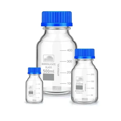 SBT Instruments Borosilicate Glass 3.3 Measuring Reagent Bottle 25ml, 250ml & 500ml with Blue Screw Cap