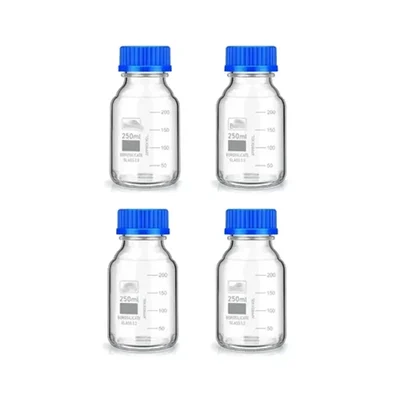 SBT Instruments 5pcs Borosilicate Glass Reagent Bottle 250ml with leak Proof Blue Screw Cap