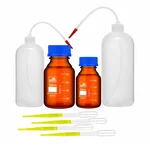 Bello Borosilicate Glass Amber Reagent (50ml, 100ml) & Wash Bottle (250ml, 500ml) with 4pcs Plastic Dropper of 3ml