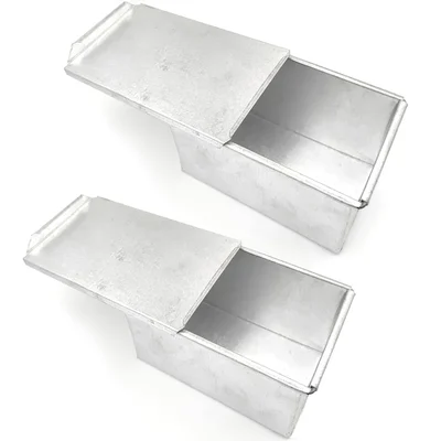 2 Pcs Rectangular Tin Sandwich/ Bread Mould Loaf Tin Box With Cover(Capacity-250 gm)