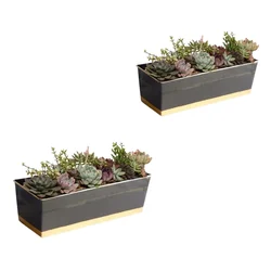 Ecofynd 16 Inches Rectangular Metal Planter Pots - Black, Pack of 2 (POT042-BLK)