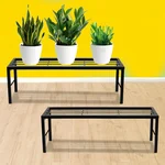Heavy Duty Black Rectangular Plant Stand, Anti-Rust Metal Pots Holder With 120 Kg Capacity For Outdoor & Indoor Decor
