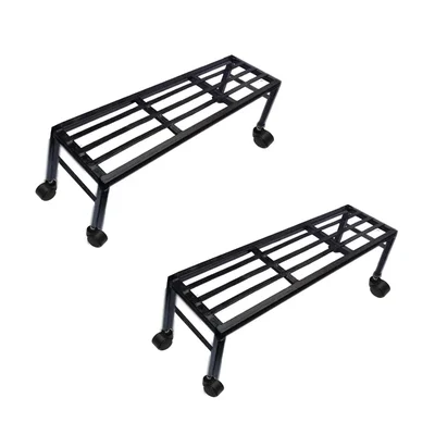 Heavy Duty Black Rectangular Plant Stand With Wheels, Anti-Rust Metal Shelf With 120 Kg Capacity For Outdoor & Indoor(Pack-Pack of 2)