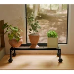 Heavy Duty Black Rectangular Plant Stand With Wheels, Anti-Rust Metal Shelf With 120 Kg Capacity For Outdoor & Indoor