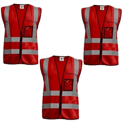 Gravitech 3 Pcs 120 GSM Red Colour Safety Jacket With 2" High Grade Reflective Fabric Tape (GI-RJ-04)