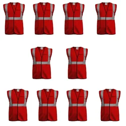 Gravitech 10 Pcs 120 GSM Red Colour Safety Jacket With 2" High Grade Reflective Fabric Tape (GI-RJ-02)