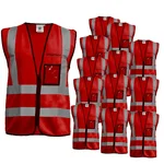 Gravitech 100 Pcs 120 GSM Red Colour Safety Jacket With 2" High Grade Reflective Fabric Tape (GI-RJ-04)