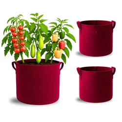 Shiv Biotech Red Round Reusable Geo Fabric Grow Bag (12 x 12 Inch) | Suitable for Gardening and Nursery (Pack of 3)