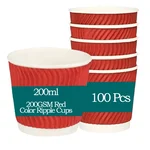 100 Pcs, 200ml 200GSM Red Color Paper Ripple Cup for Both Indoor and Outdoor Events