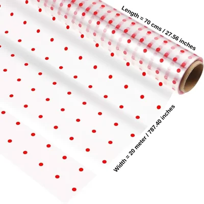 Pack of 2 Red Polka Dot Cellophane Roll 20m x 70cm Waterproof Gift Wrap + 3 Bows