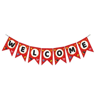 Pack of 10, 20, 50, 70, 100 Red Colour Welcome Printed Banner for Party Uses Decorative Festive Hanging Pennant Bunting Garland Decor(Pack-10 pcs)