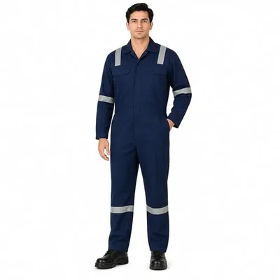 Aarron® Reflective Boiler Suit Navy Blue with Hi-Vis Tape | 360° Reflective Tapes, Multiple Pockets