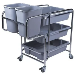 Bharti Multiclean Stainless Steel Restaurant Service Cart With Bucket For Cleaning