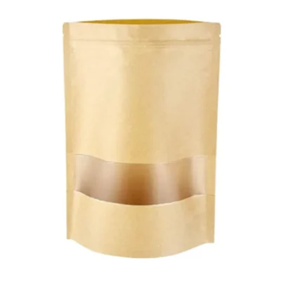 400 gm,15x22 cm Reusable Brown Kraft Paper Ziplock Pouch with Transparent Window (Pack-50 pcs)