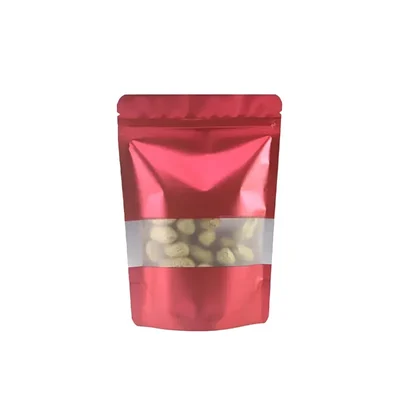 250gm, 13.5cm x 22cm, Red Colour Reusable Plastic Stand Up Pouches with Transparent Window(Pack-50 Pcs)