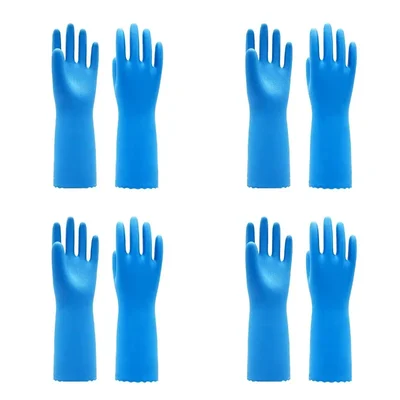 Washable,Reusable, Water Heat, Cut Resistance Safe Blue Rubber Safety Gloves (Pack of 4)