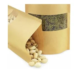 Reusable 1 Kg, 20x30cm Brown Kraft Paper Reusable Ziplock Pouch with Transparent Window(Pack-50)