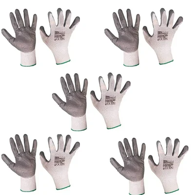 Rifa 5 Pairs Safety Gloves 13 Guage, Nitrile Coated, Cut Resistant, Puncture Resistant, Polyester, for Industrial use