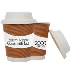 2000pcs, 200ml Ripple glass with lid for Cafes, Restaurant
