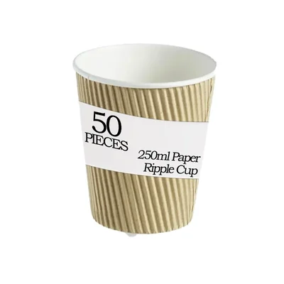 50 Pcs, 250ml Paper Ripple Cup for Tea, Coffee and Cold Drinks Ideal for Parties and Events