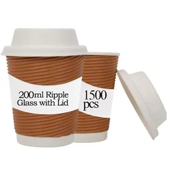 1500pcs, 200ml Ripple glass with lid for Cafes, Restaurant