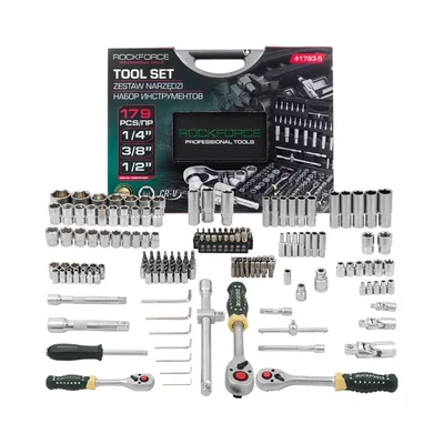 ROCKFORCE 179 Piece Socket & Bit Set with 1/4", 3/8", 1/2" Drives, Cr-V Steel Tool Kit (RF-41793-5)