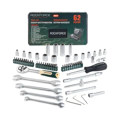 ROCKFORCE 62 Piece Cr-V Socket & Bit Tool Set 1/4" Drive (RF-2622-5)