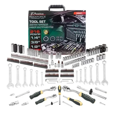 ROCKFORCE 216 Pcs Tool Set 1/4", 3/8", 1/2", 6gr-12gr, 4-32mm (RF-38841 Premium)