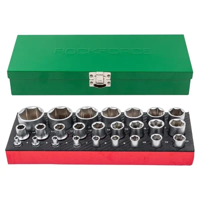ROCKFORCE Professional 25 Piece Socket Set, 1/4" & 1/2" Dual Drive Metric - Cr-V (RF-50121I)