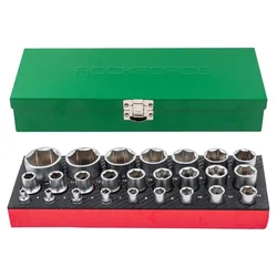ROCKFORCE Professional 25 Piece Socket Set, 1/4" & 1/2" Dual Drive Metric - Cr-V (RF-50121I)