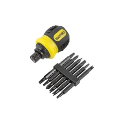 ROCKFORCE Reversible Screwdriver Set with 6 Magnetized Bits, CrV Shaft, Ergonomic Handle, Compact DIY Tool (RF-32807MR)