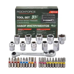 ROCKFORCE 31 Piece Steel Socket Tool Set, 6-Point Heads, 1/4" Drive, CrV Steel, Professional Grade (RF-2311-5)