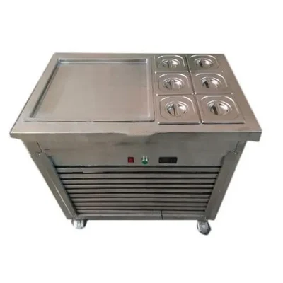 18X18 inch Electric Tawa Rolling Ice Cream Machine  with 6 Container, Stainless Steel 304 Plate