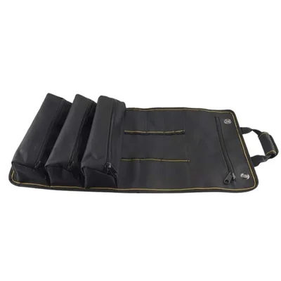PAHAL Roll Up Waterproof Tool Bag With Strap in the Middle, & 3 Zippered Pockets for Different Types of Tool Accessories