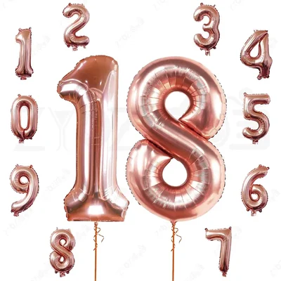 Pack of 5 Party Propz 16 Inch Rose Gold Number 18 Foil Mylar Balloons Giant Birthday Anniversary Decoration