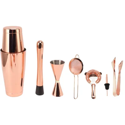 Smart Chef Bar Tools Set 7-Pieces, Mixology Kit with Elegant Rose Gold Finish for Bar & Cocktail Party