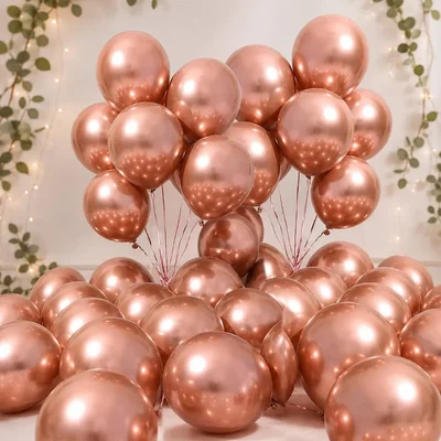 Pack of 4, 30 Pcs Rose Gold Chrome Metallic Balloons Anniversary Decoration Kit with Banner