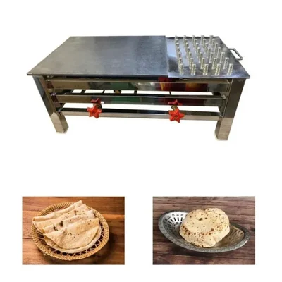 15x30x12 inch Two Burner Commercial Chapati Bhatti With 8 mm Thick Tawa and Stainless Steel Body