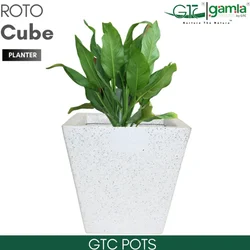 GTC 14" Multi Color Roto Cube Planter Pot for Balcony, Home Decoration, Hotels and Resorts(Color-Sandstone)